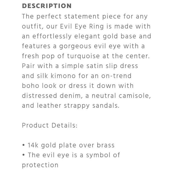 JOHNNY WAS Evil Eye turquoise bohemian boho gold plated brass ring Size 7 NEW - Picture 3 of 4
